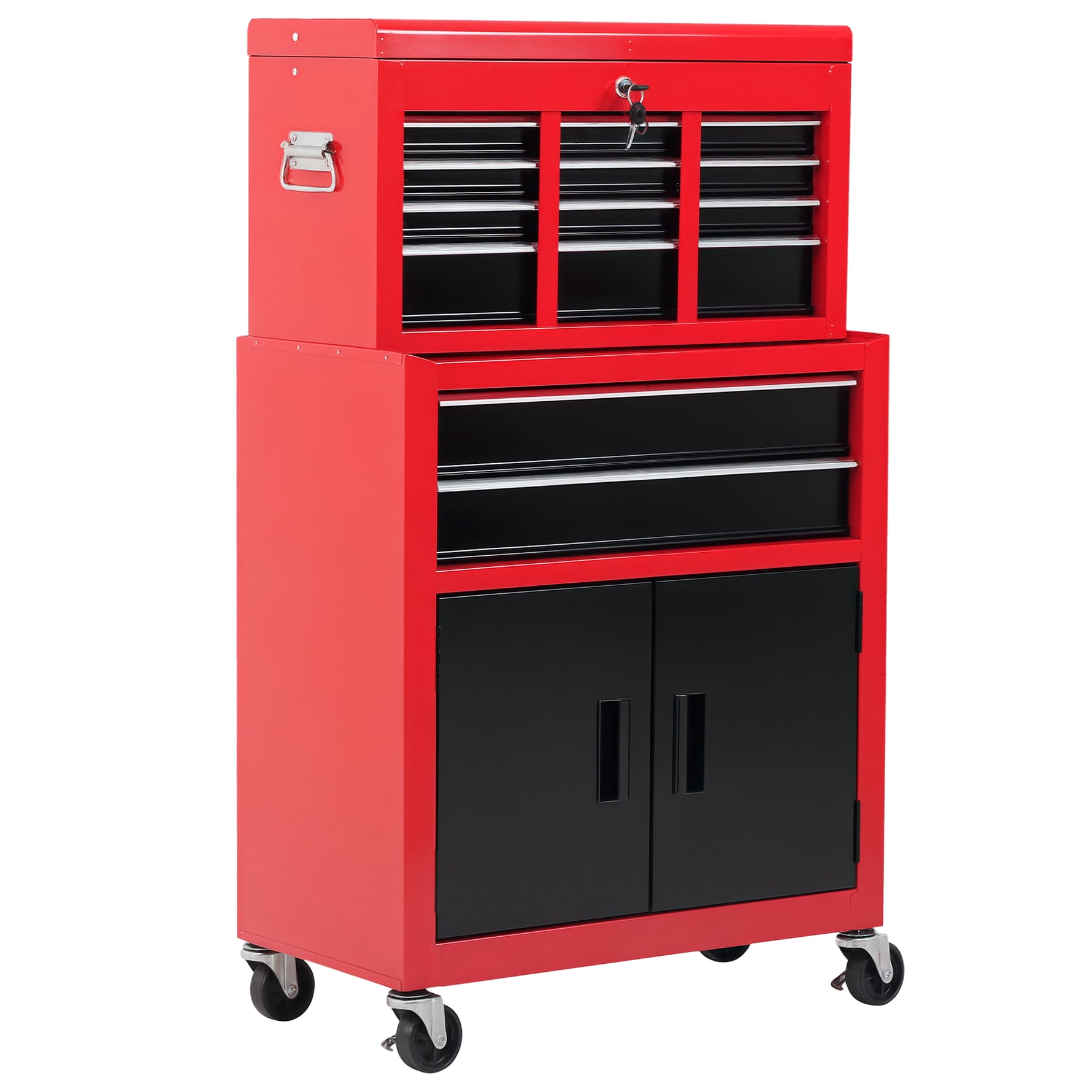 Servante d'atelier servante/ caisse à outil 6 tiroir +1 commode coffre amovible chariot acier rouge et noir