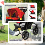 Passeggino per cani carrello pieghevole 3 ruote fuoristrada EVA 12" capottina regolabile 2 guinzagli 109,5x57,5x106,5cm rosso