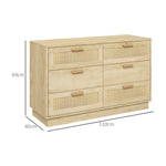 Commode design bohème en rotin avec 6 tiroirs, meuble de rangement pour le salon, le couloir, l'entrée, chêne