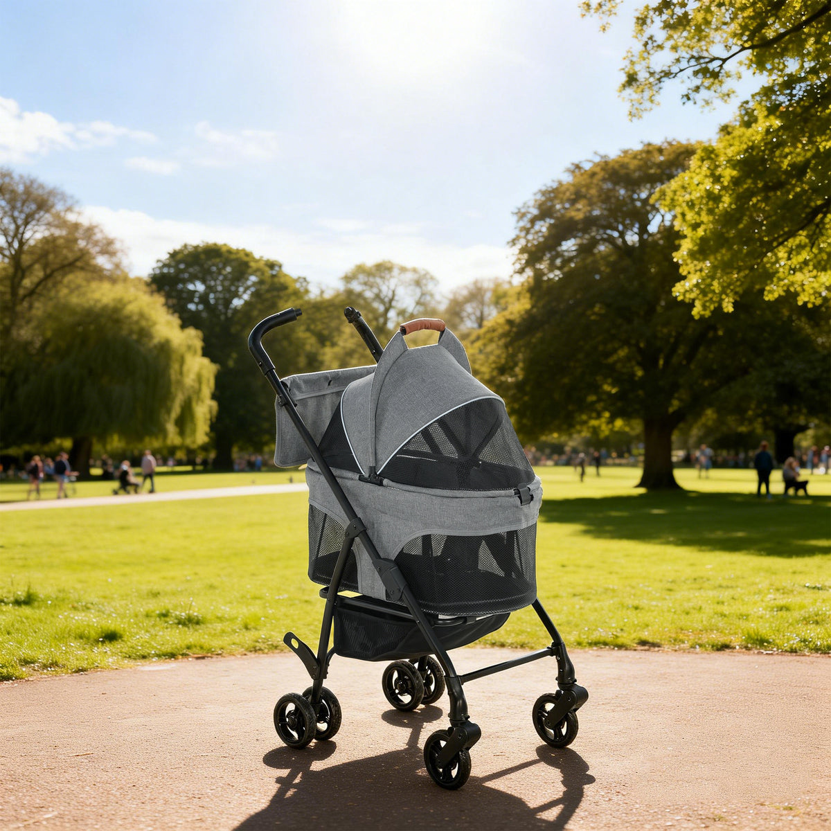 Hondenbuggy 3-in-1 Afneembaar Opvouwbaar Uitneembare Reiswieg en Ritsloos Vering Grijs