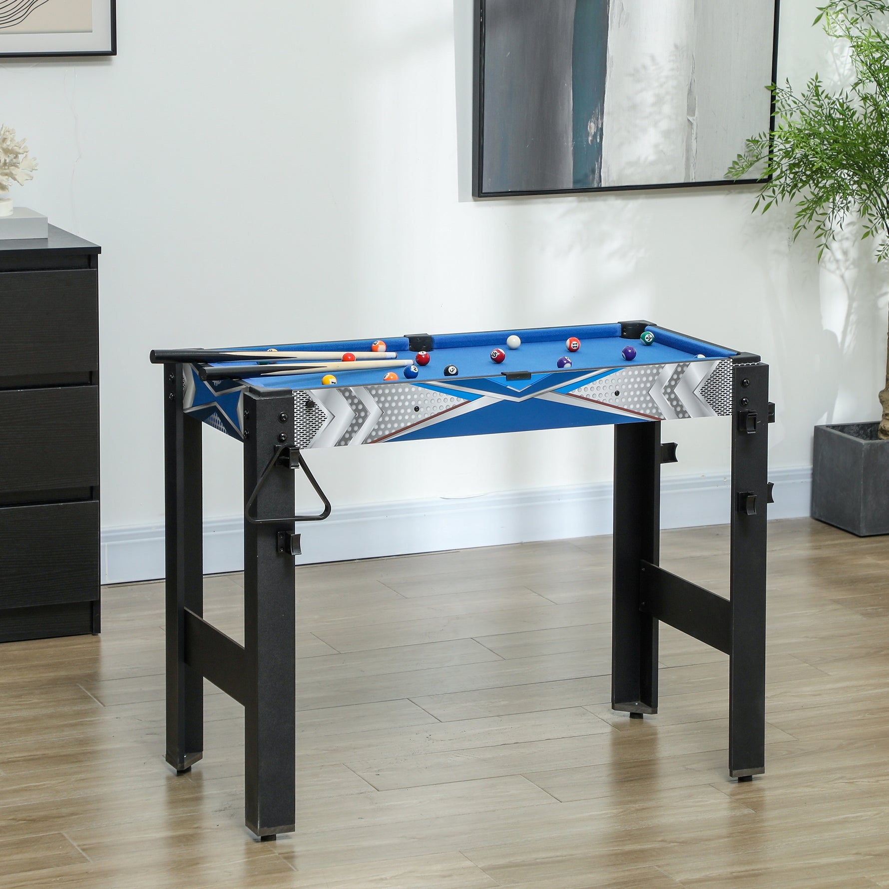 Mini Table de jeux multifonctions 5 en 1, Billard, ping-pong, jeu de palets, mini basket, tir à l'arc, bleu