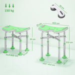Tabouret de Douche, Hauteur Ajustable 39-51,5 cm, Barre d'Appui à Ventouse, Patins à Ventouse, Vert
