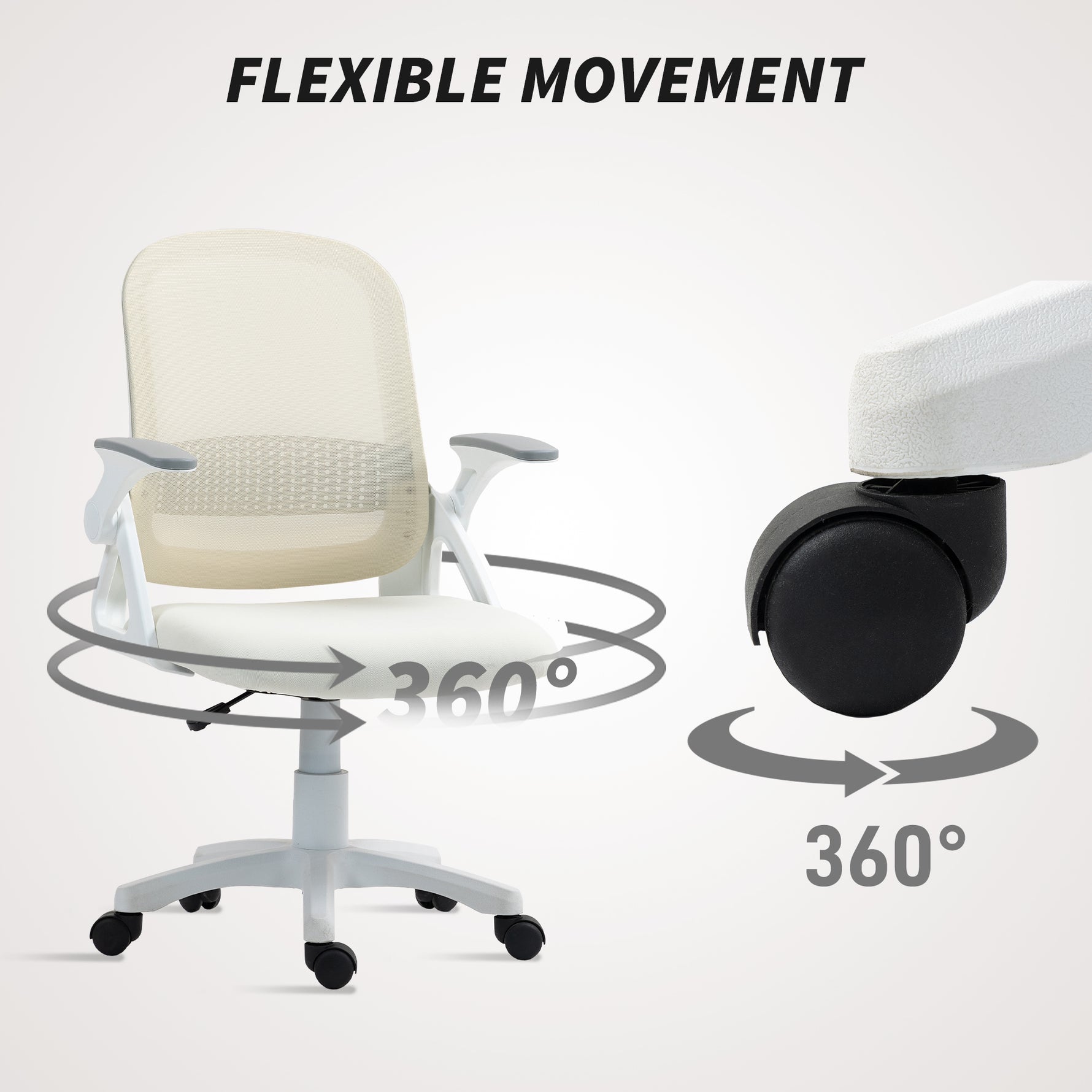 Chaise bureau ergonomique, fauteuil de bureau en maille avec accoudoirs relevables, hauteur réglable, blanc