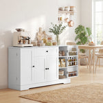 Buffet cuisine, meuble de rangement avec tiroir, 4 portes à fermeture douce, racks-porte et étagères réglables, blanc