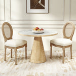 Set de 2 sillas de comedor - Silla de salón medallón estilo Luis XVI - Madera maciza tallada, patinada - Respaldo de rejilla - Aspecto lino crema
