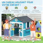 Cabane enfant extérieur maison enfant extérieure avec porte fenêtres et jardinières 114 x 126,4 x 135 cm bleu
