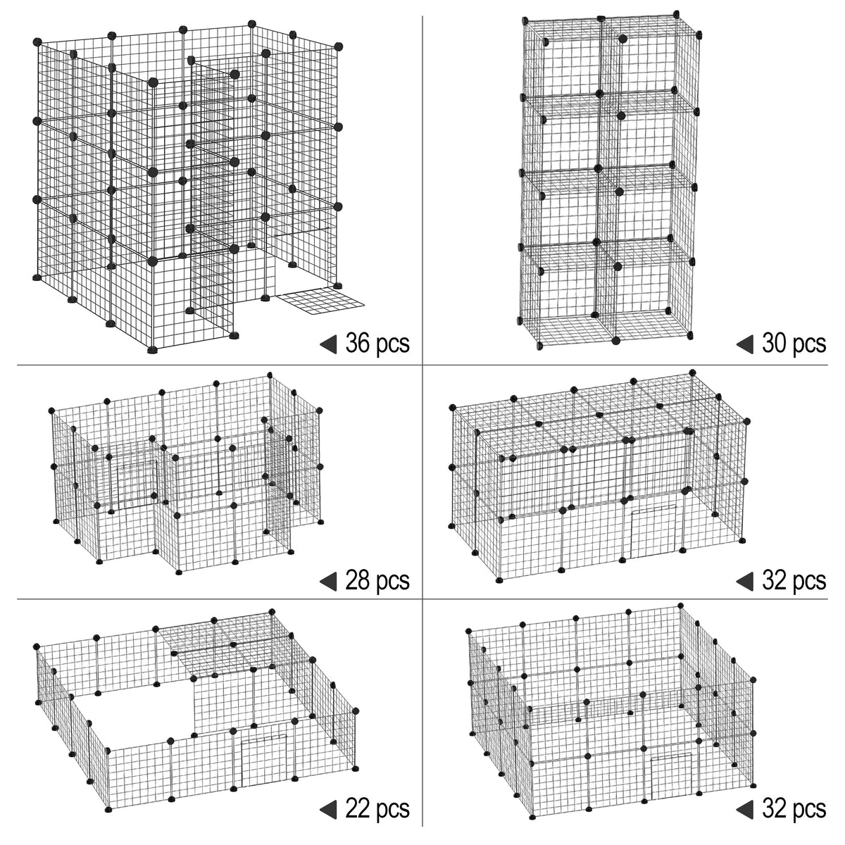Cage parc clôture pour animaux domestiques enclos pour petits animaux 146 x 73 x 73 cm modulable 2 niveaux 36 panneaux bords arrondis fil en acier noir
