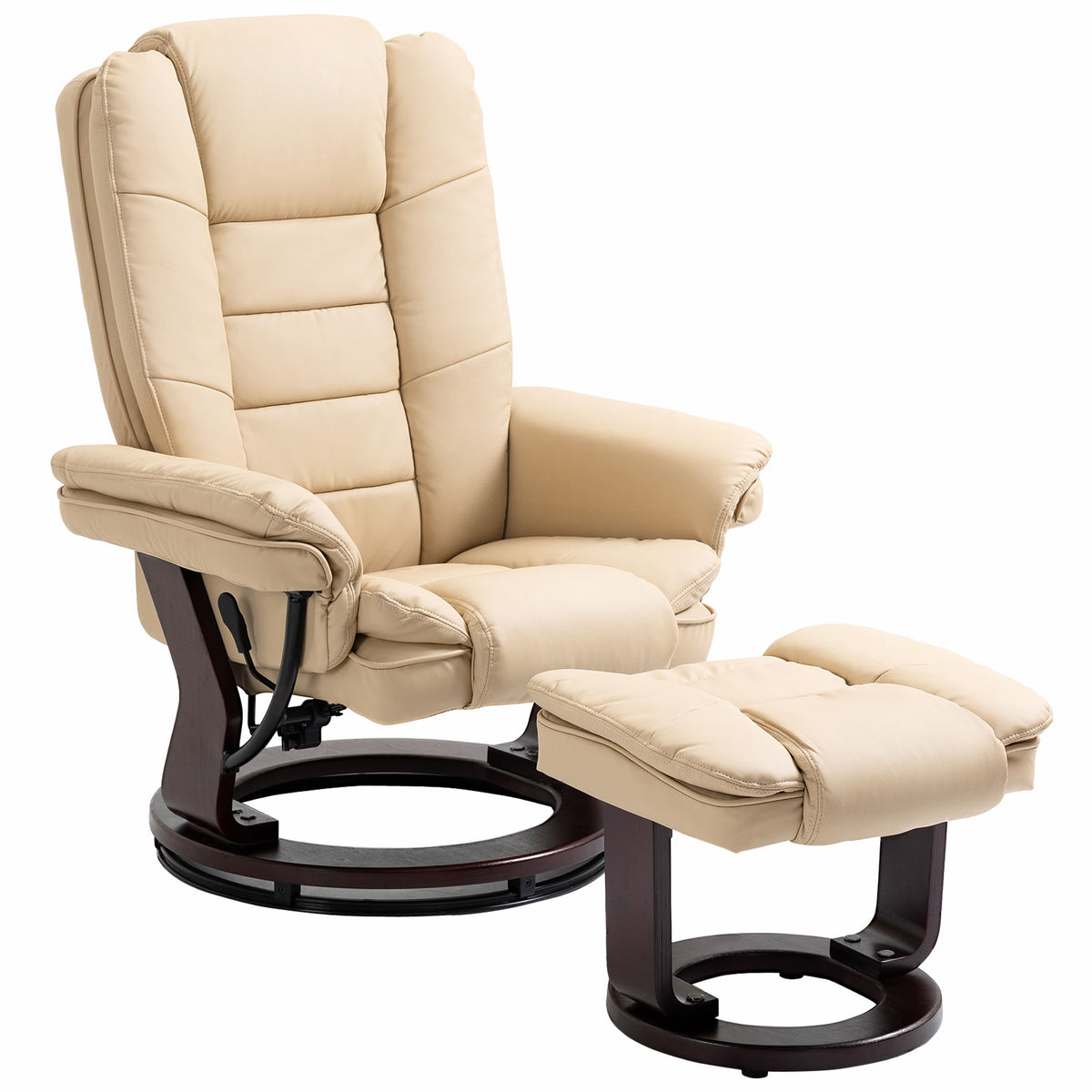 Fauteuil relax inclinable 135° grand confort pivotant 360° avec repose-pieds revêtement PU beige