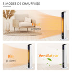 Oscillerende keramische elektrische luchtverhitter 1100/2200 W, PTC, afstandsbediening inbegrepen, timer 8u, 21 x 21 x 73 cm