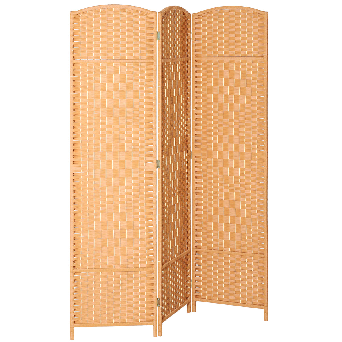 Paravent intérieur en bois 3 panneaux séparateur de pièce pliable pour salon chambre 135 x 180 cm brun clair