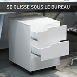 Caisson bureau mobile avec 3 tiroirs, meuble rangement bureau sur roulettes pour documents et imprimante, caisson de rangement compact pour travail ou chambre, 40x50x57,5cm, blanc