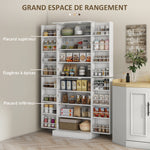 Armoire de cuisine buffet cuisine avec placards, étagère réglable et porte-épices, 60 x 35 x 166 cm, blanc