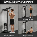 Appareil de musculation mural, station de traction, poulie haute et basse, 2 poulies, en acier, 75 x 16 x 192 cm, noir