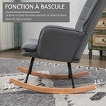 Fauteuil à bascule avec repose-pieds, rocking chair, assise large, dossier haut, coussin inclus, 64 x 89 x 90 cm, gris