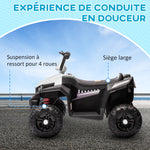 Quad électrique enfant 12 V voiture électrique 2 moteurs marche avant et arrière 37-60 mois 85 x 55,5 x 62 cm blanc