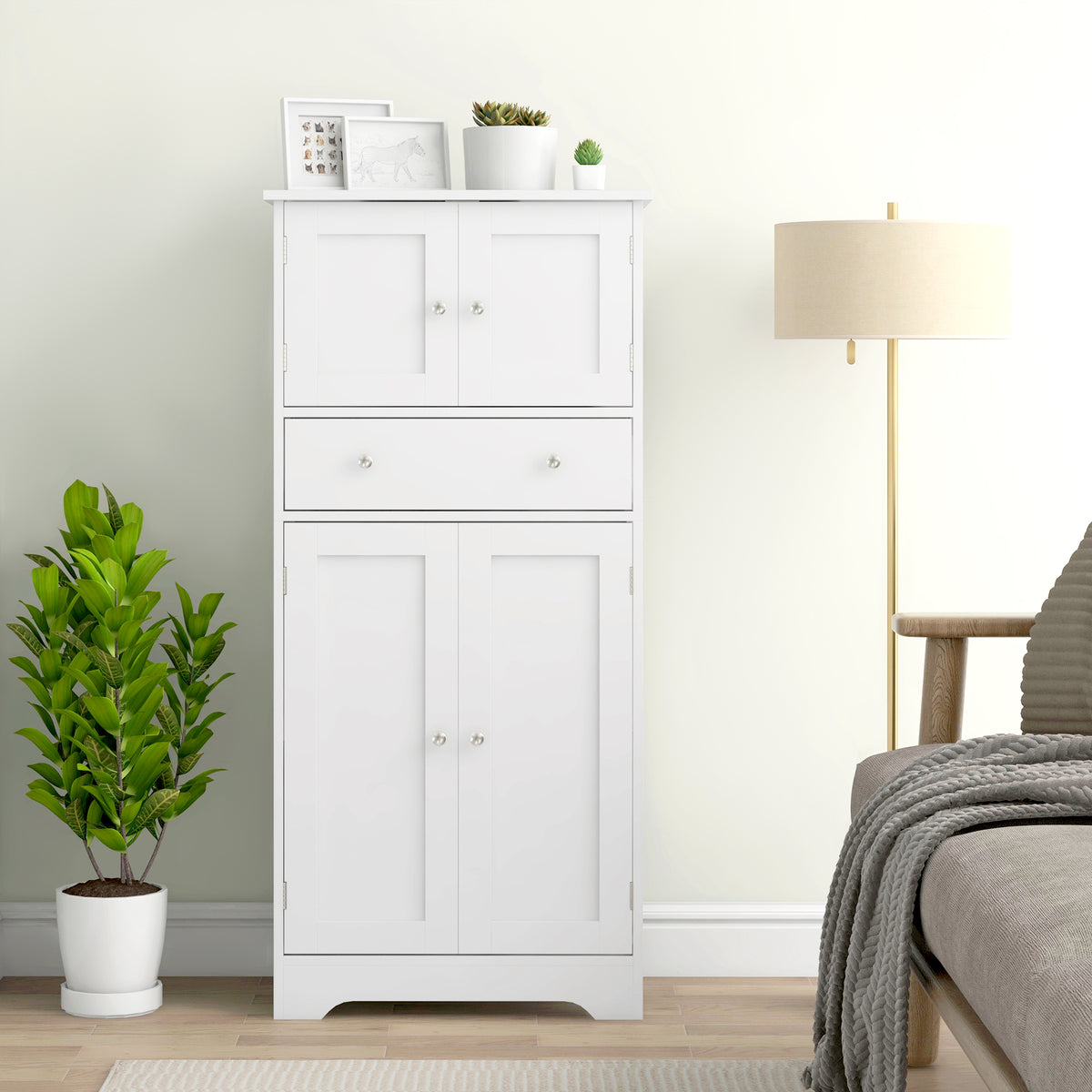 Armoire de cuisine buffet cuisine avec placards, étagères réglables, tiroir, 60 x 30 x 128 cm, blanc