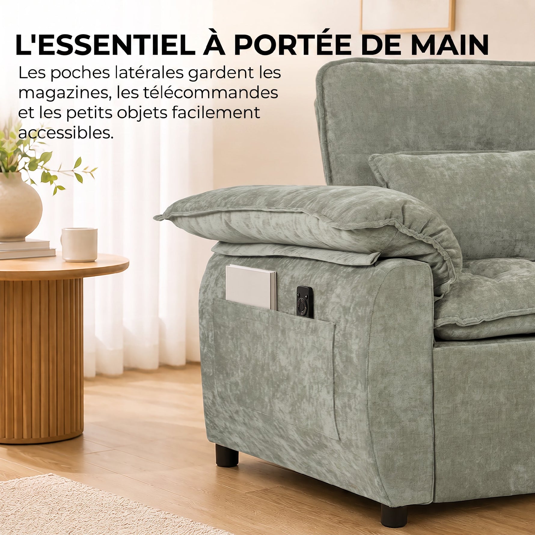 Canapé Convertible 2 Places, Canapé-Lit 3 en 1 Velours 137 cm, Dossier Réglable, Assise Large, 2 Oreillers, Vert