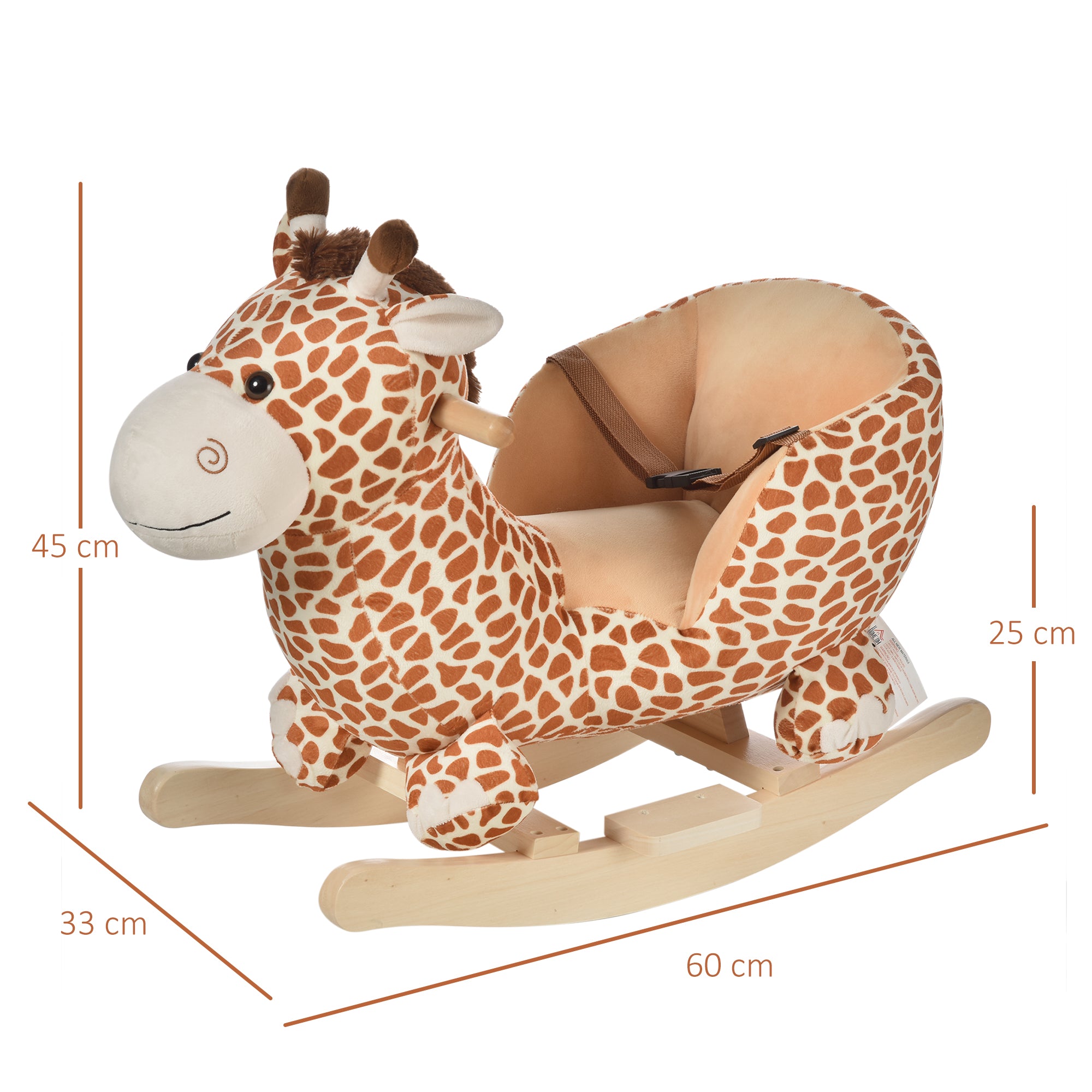Jouet à Bascule modèle girafon Ceinture de sécurité Fonction Musicale 32 Pistes pour Enfant 18+Mois Marron Beige