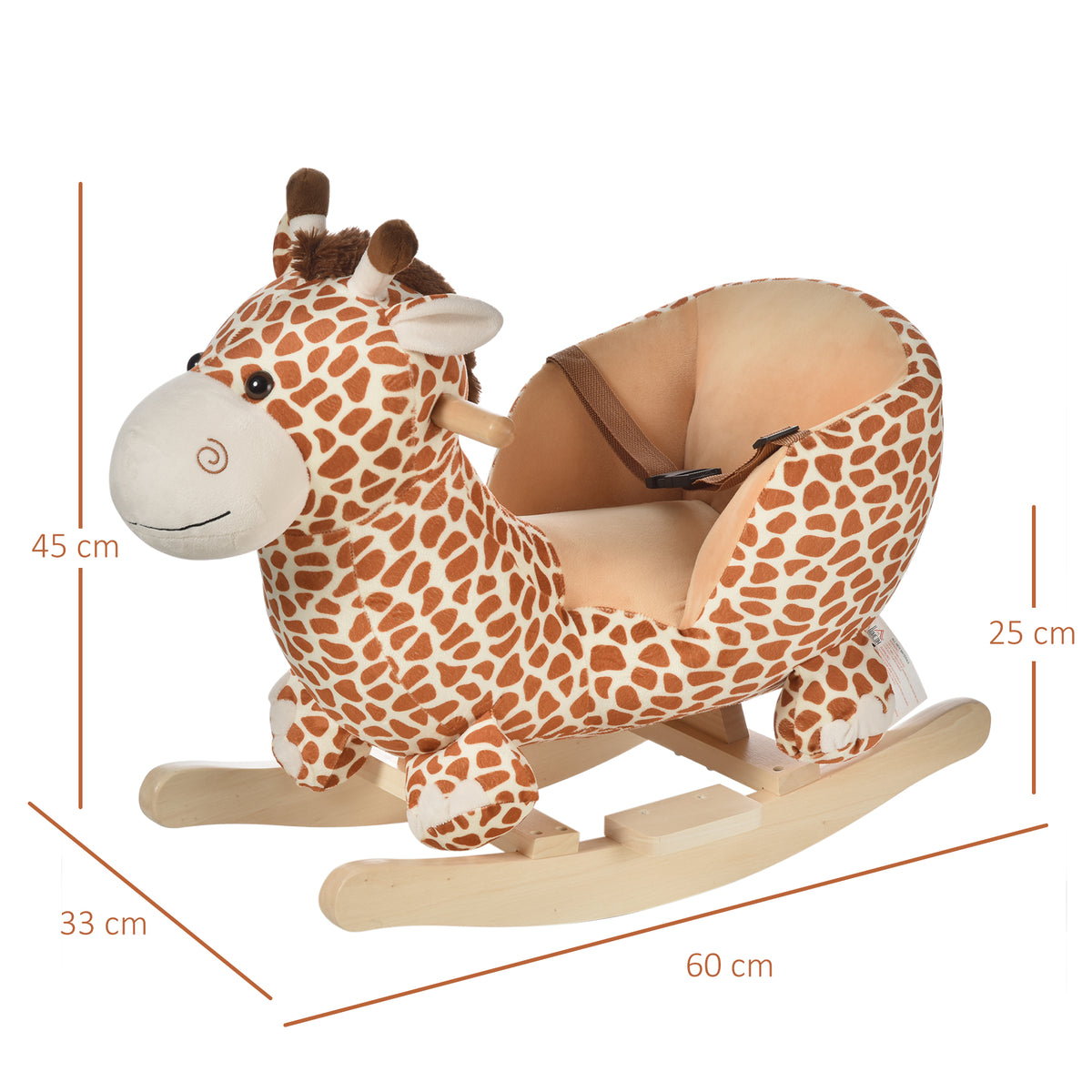 Jouet à Bascule modèle girafon Ceinture de sécurité Fonction Musicale 32 Pistes pour Enfant 18+Mois Marron Beige