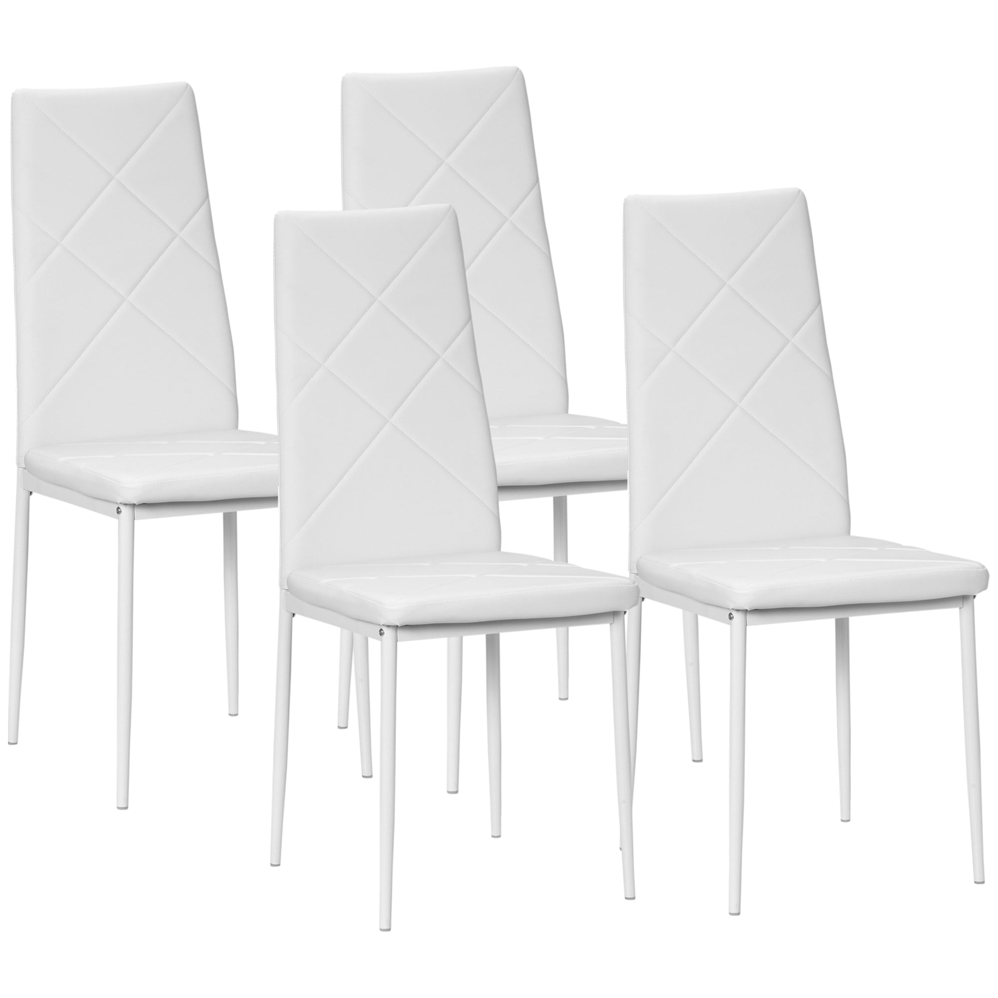 Lot de 4 chaises de salle à manger avec dossier haut, revêtement synthétique et pieds en acier, blanc