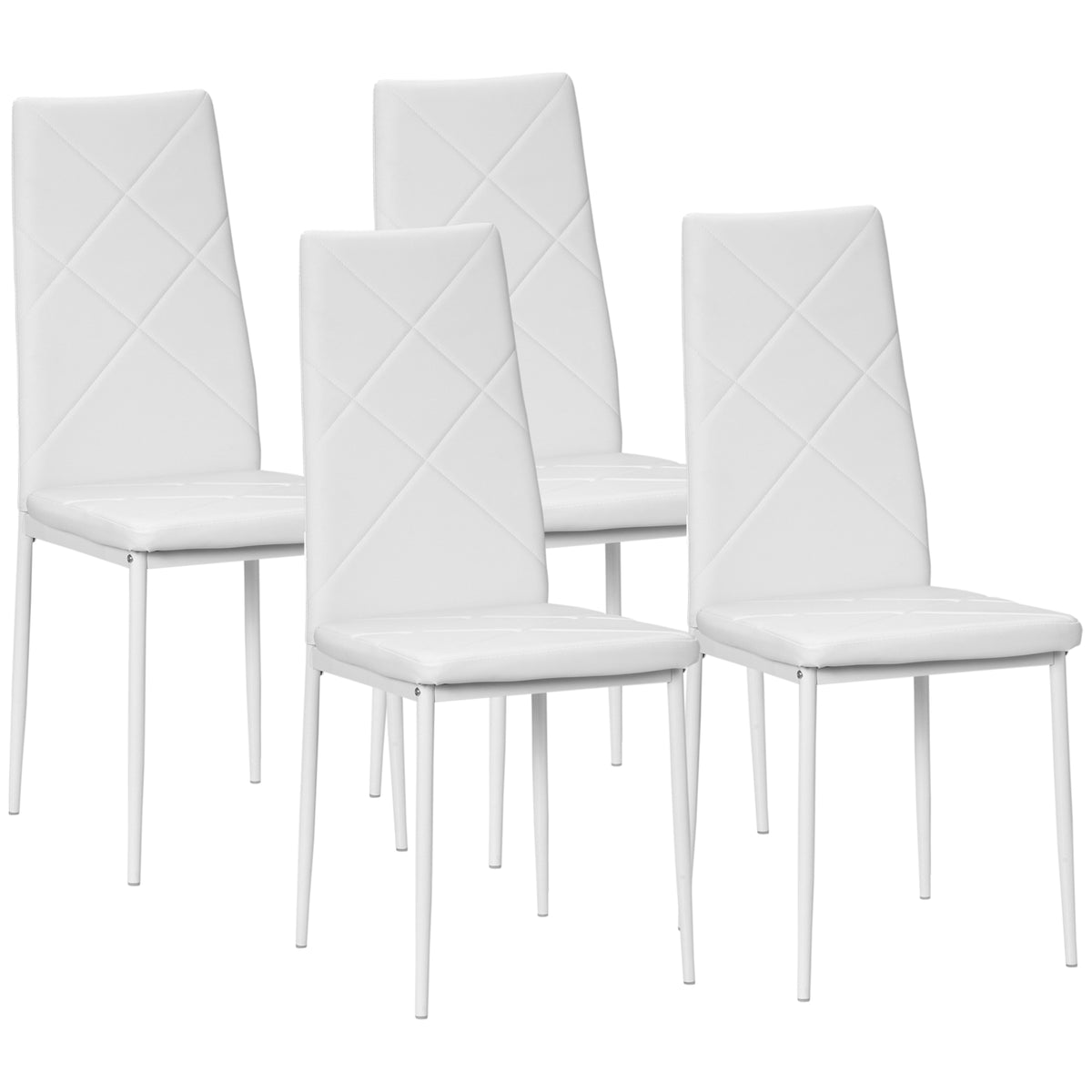 Lot de 4 chaises de salle à manger avec dossier haut, revêtement synthétique et pieds en acier, blanc