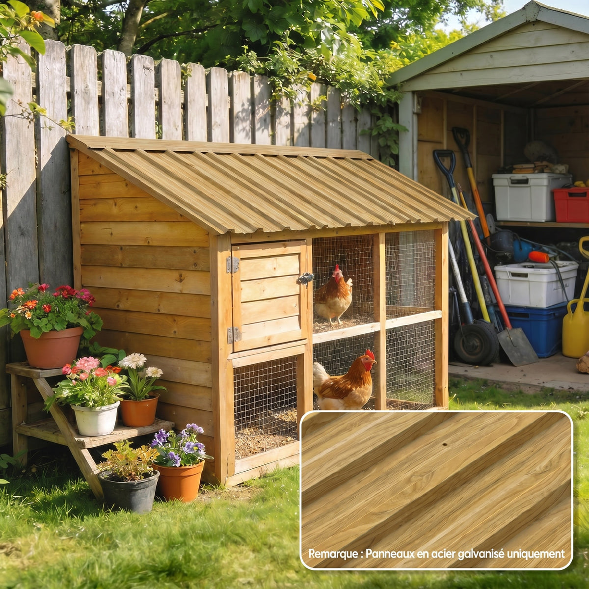 Lot de 12 Panneaux en Acier Galvanisé Résistant aux Intempéries, Bois Naturel, Dim. d'un Panneau 129L x 45l cm