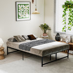 Cadre de lit double 140 x 190 cm, lit double 2 personnes en acier, hauteur 31 cm avec rangement, sommier à lattes, noir