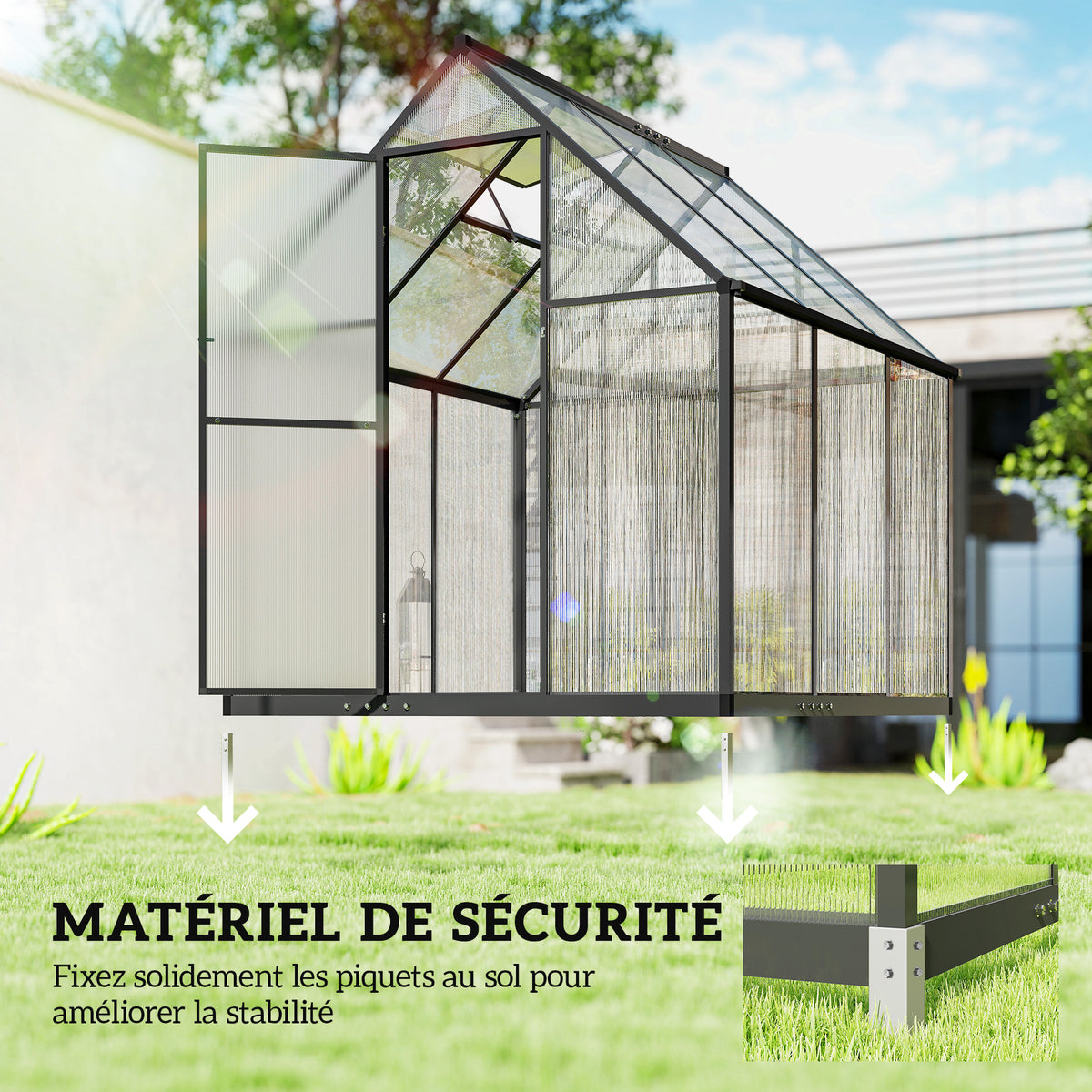 Serre de Jardin en Aluminium Polycarbonate, Montage Rapide, Fenêtre Réglable, Porte Battante, 178x168x195cm, Transparent