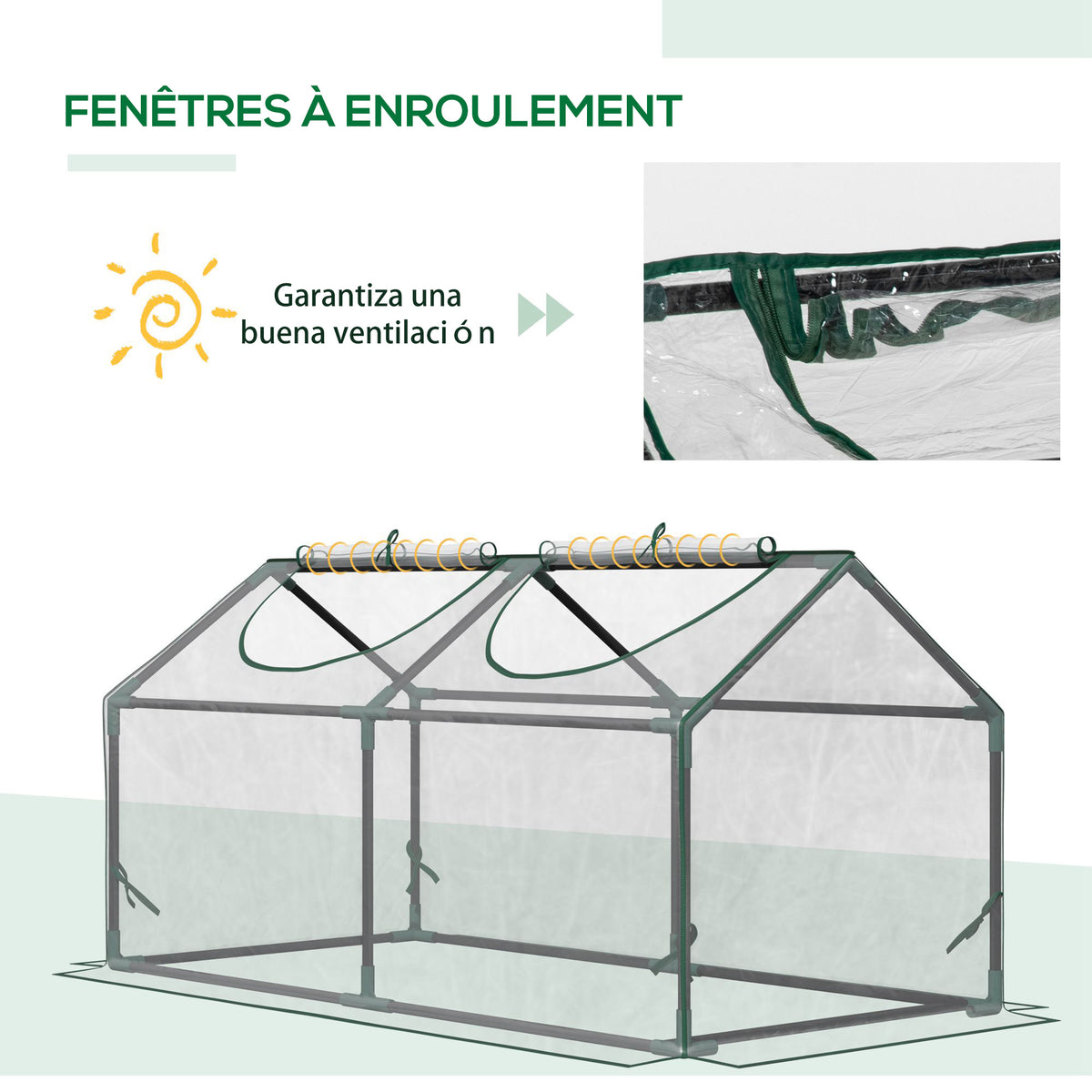 Serre de jardin mini serre 2 fenêtres enroulables couverture en PVC 120 x 60 x 60 cm transparent