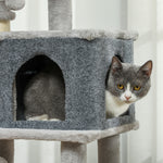 Arbre à chat, tour de jeux, hauteur de 104 cm, avec lit maison, brosse de toilettage,  44l x 34P x 104H cm, gris clair