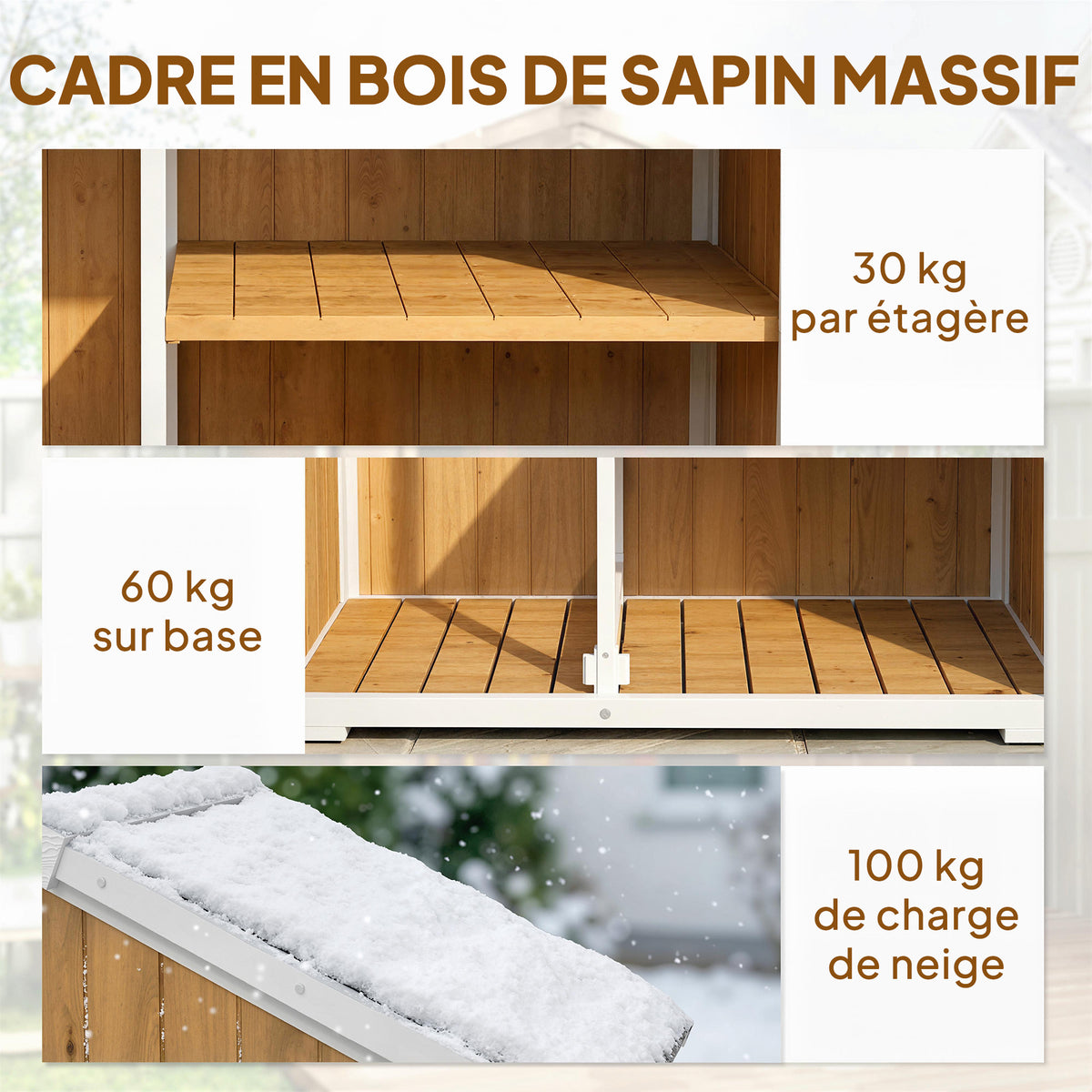 Armoire de Jardin Abri de Jardin Étanche avec Toit en Métal Double Porte pour Outils de Jardinage 105x55x179cm Naturel