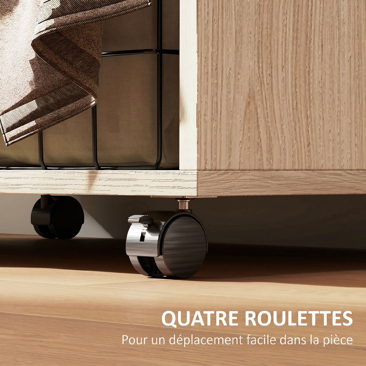 Mobile wardrobe storage cabinet with curtain, hanging rod, 60 x 40 x 128 cm, natural wood effect