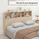 Tête de lit sur pied avec rangements, accessoire de lit 4 compartiments ouverts, 160 x 20,2 x 108,2 cm, bois naturel