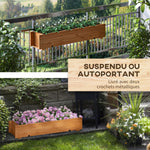 Jardinière rectangulaire en bois carré potager jardinière à suspendre avec 2 crochets 91 x 18 x 16,5 cm marron