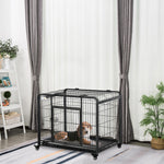 Cage pour chien pliable cage de transport sur roulettes 2 portes verrouillables plateau amovible dim. 94L x 58l x 69,5H cm métal gris noir