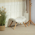 Repose pied salon ottoman pouf salon tabouret de canapé en tissu avec pieds en bois de hêtre, siège rembourré, crème