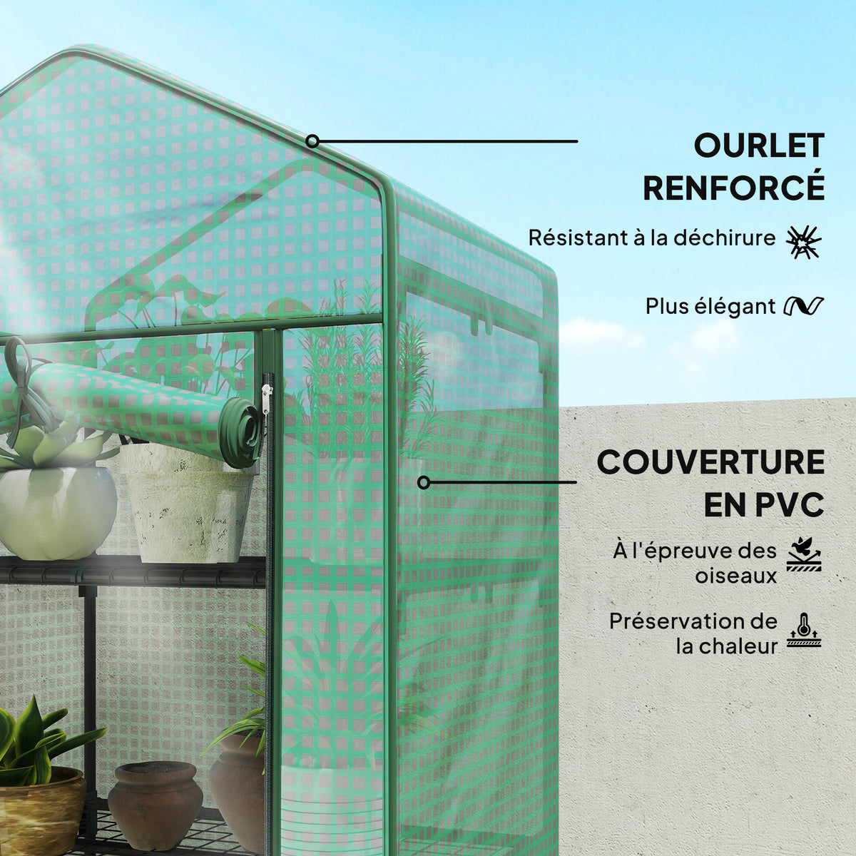 Serre de jardin balcon étagère serre 5 niveaux 0,69 x 0,49 x 1,93 m acier bâche amovible PE vert