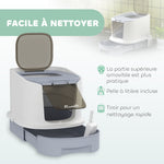 Maison de toilette pour chat bac à litière fermé chat avec porte translucide pelle incluse 40,5 x 52,5 x 42,5 cm gris