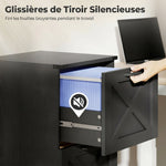 Caisson de Bureau avec 4 Tiroirs, Dossiers Suspendus pour Formats Lettre/A4, Style Rustique, 40x40x131cm, Noir