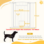 Barrière pour chien, largeur ajustable 76-102cm, barrière extra large avec porte pour chat, blanc
