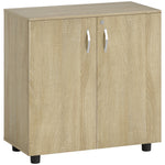 Armoire de bureau à 2 niveaux, meuble de rangement bureau avec 2 portes, serrures et clés, 80x40x80cm, chêne