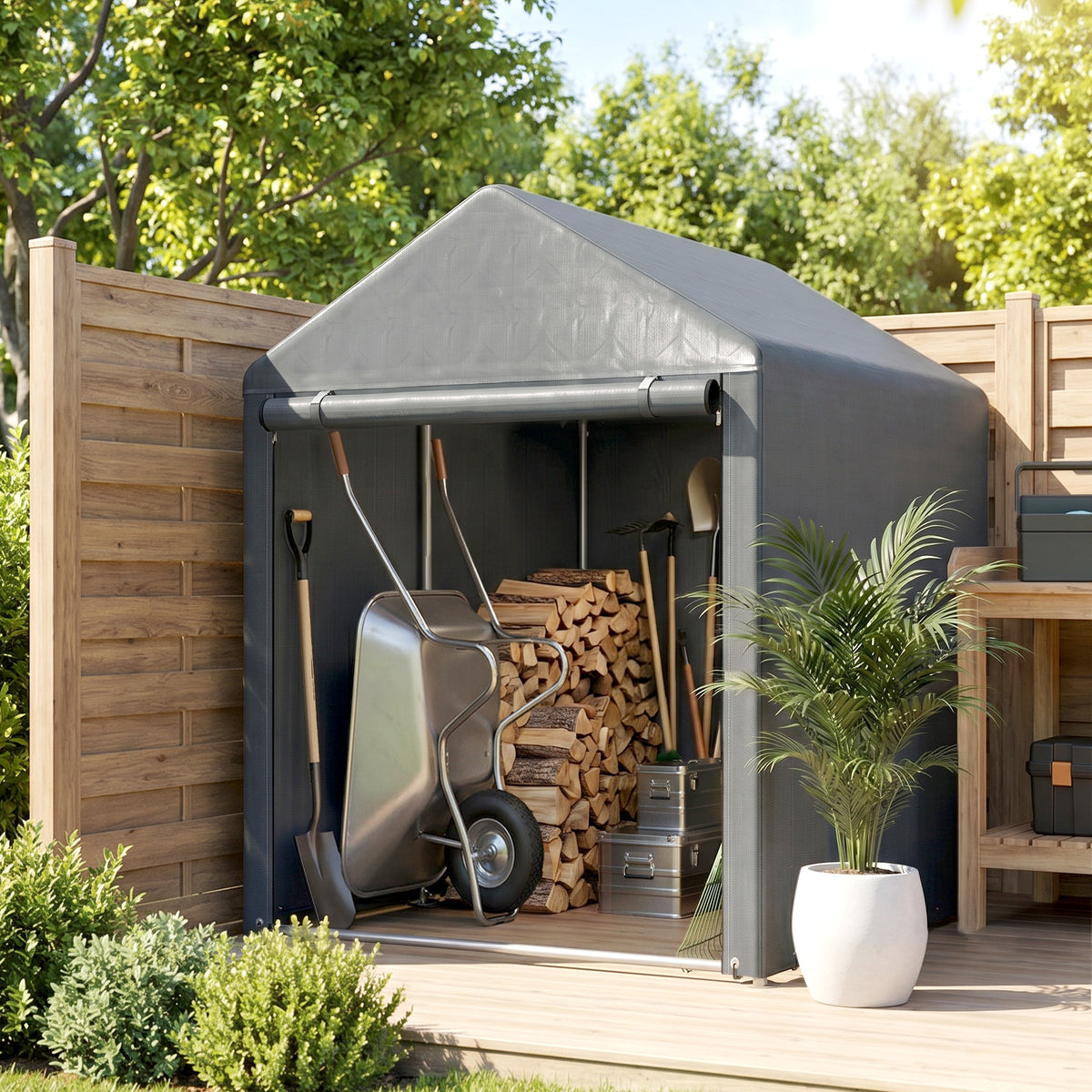 Abri de jardin tente de stockage portable avec cadre en métal galvanisé et grande porte, 1,2 x 1,8 m