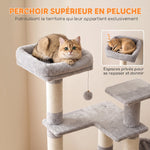 Arbre à Chat 5 niveaux 152cm, Niche, Hamac, Plateforme, Poteaux à Griffer, Balles Suspendues, Gris Clair