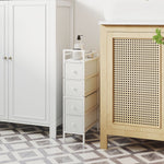 Ladekast met 4 opvouwbare stoffen lades, smalle opbergkast, moderne stijl, stalen frame, 20 x 43 x 81,5 cm, wit