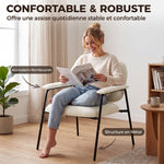 Lot de 2 Fauteuils Salon, Fauteuils d'Appoint en Chenille avec Dossier Profilé, Accoudoirs Rembourrés, Crème