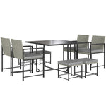 Salon de jardin extérieur en résine tressée 8 places avec coussins et plateau en verre trempé, gris