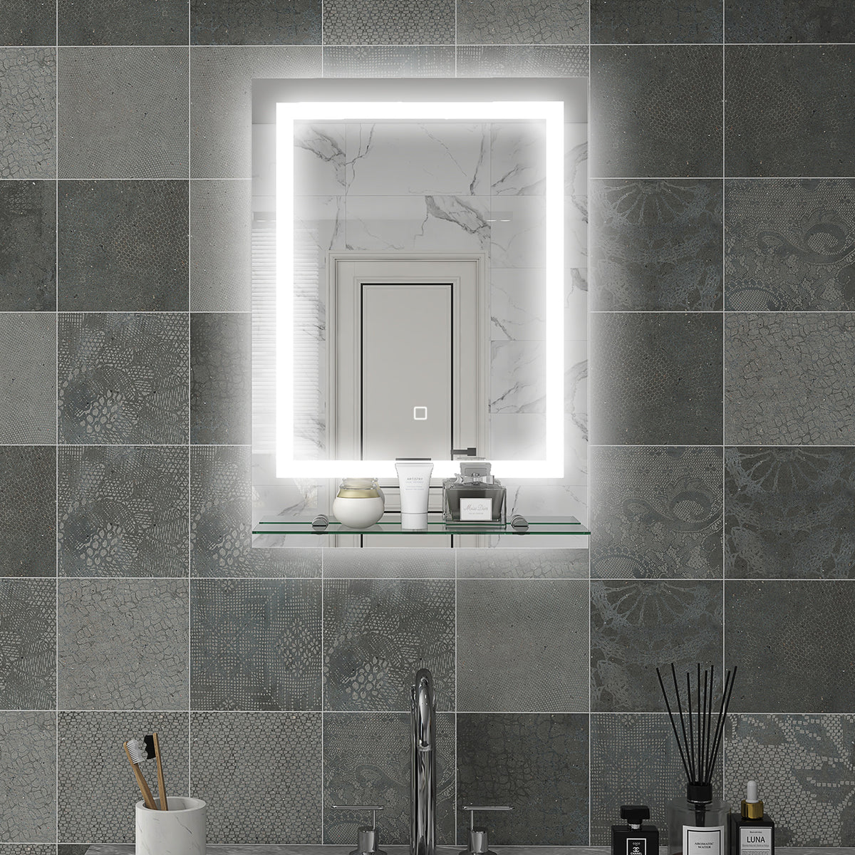 Miroir rectangulaire mural lumineux LED de salle de bain 70 x 50 cm
