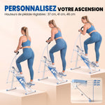 Stepper d'Escalier Pliable, Hauteur Réglable, Écran LCD, Pédales Réglables, Charge 100 kg, 85 x 80 x 142 cm, Blanc
