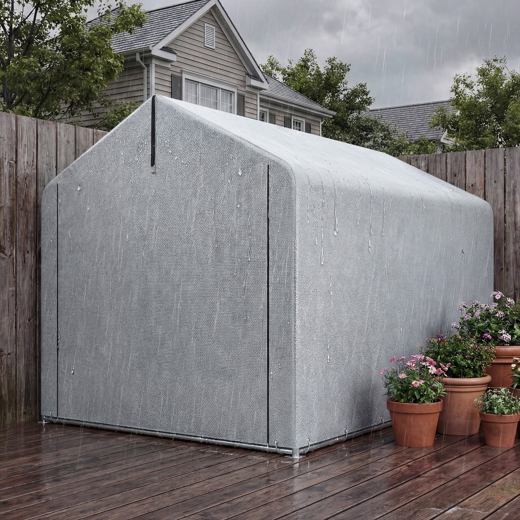 Abri de jardin tente de stockage imperméable abri moto porte enroulable, pour vélo moto 162 x 221,5 x 163 cm, gris clair