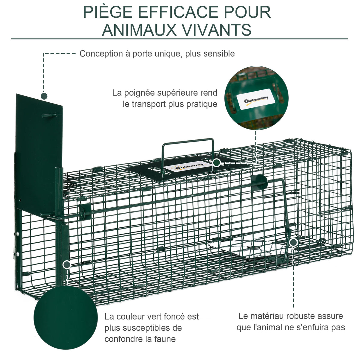 Cage attrape animaux nuisibles 1 entrée dim. 60 x 18 x 20 cm vert foncé